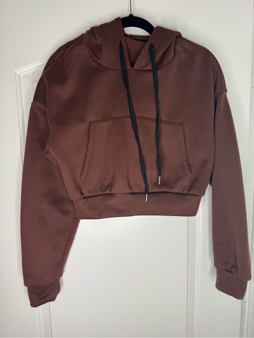 Cropped Brown Hoodie Sweatshirt - Women